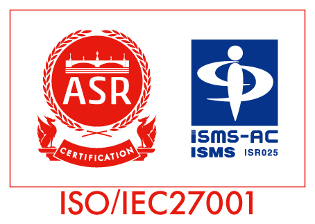 ISO/IEC 27001（ISMS）認証マーク — ASR 登録マーク／ISMS-AC 認定シンボル（認定番号 ISR025）